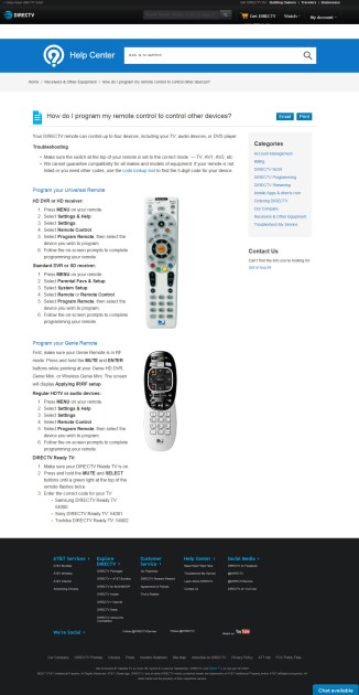 DIRECTV support website