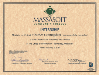 Massasoit IT/Media Internship Certificate